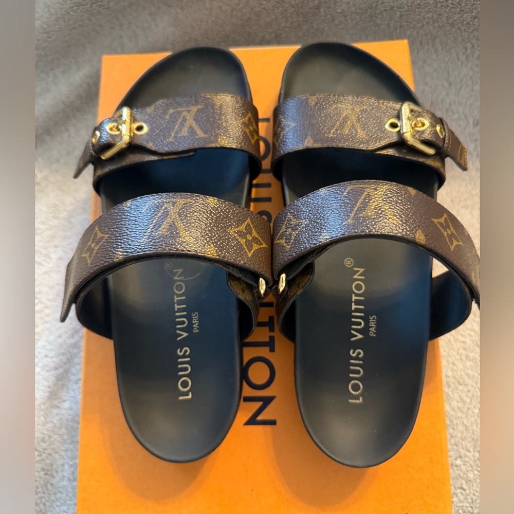 Louis Vuitton Bom Dia Mule Sandals, Size 7.5